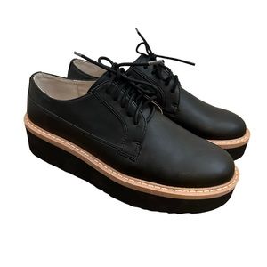Zara Black Leather Platform Lace Up Oxford Shoes Size 36